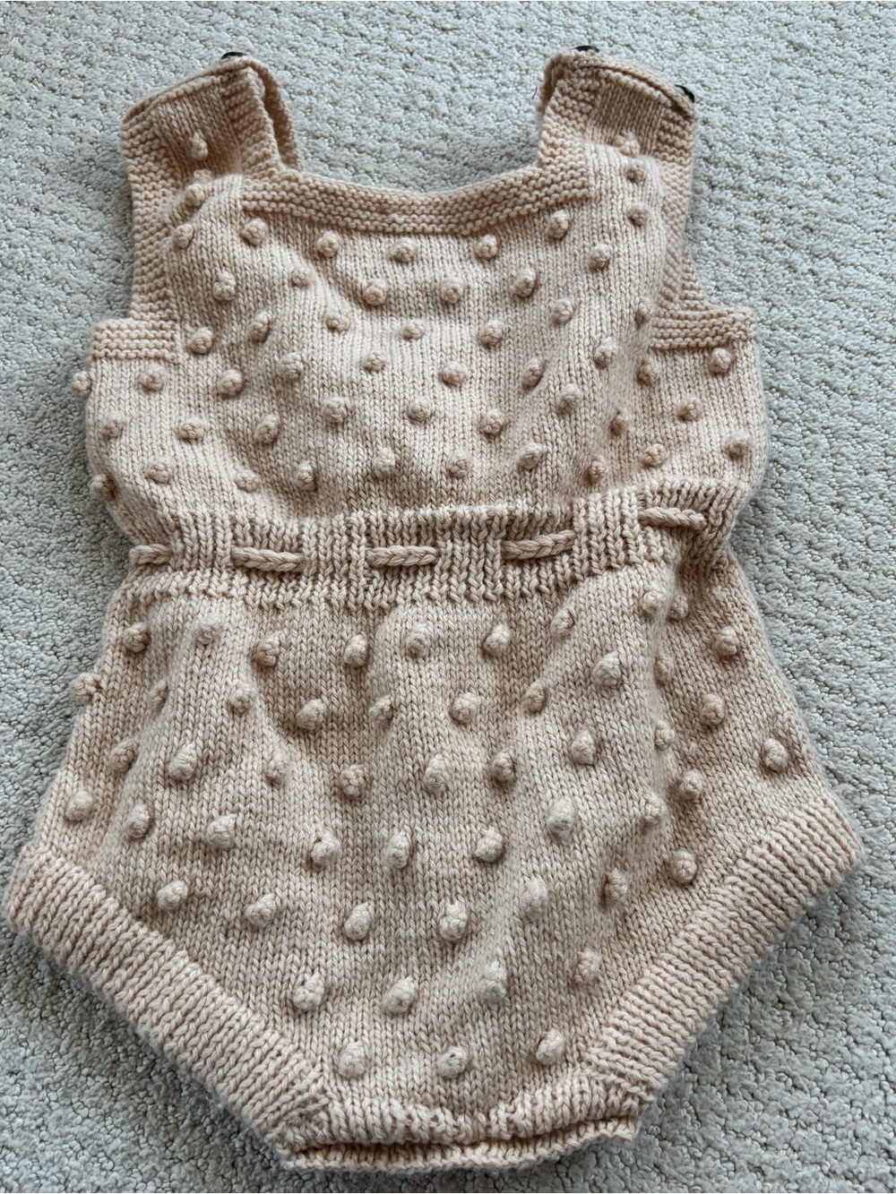 Shirley Bredal Handknit Peach Baby popcorn Romper in with Bobble Texture